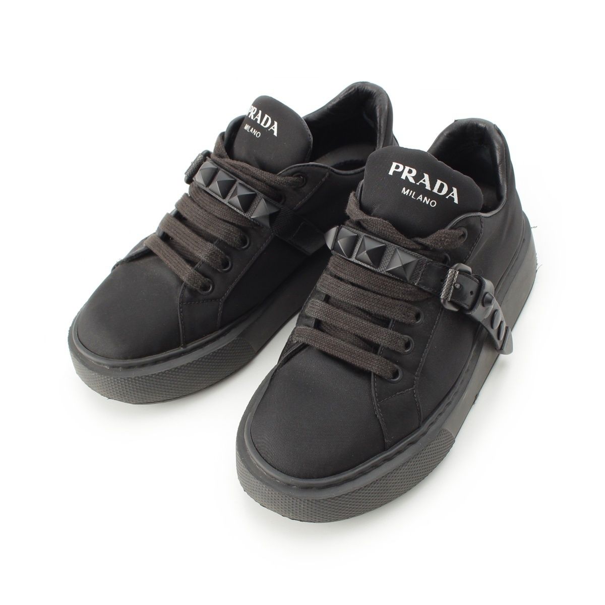 Prada Nylon Studded Belt Fabric Sneakers Black