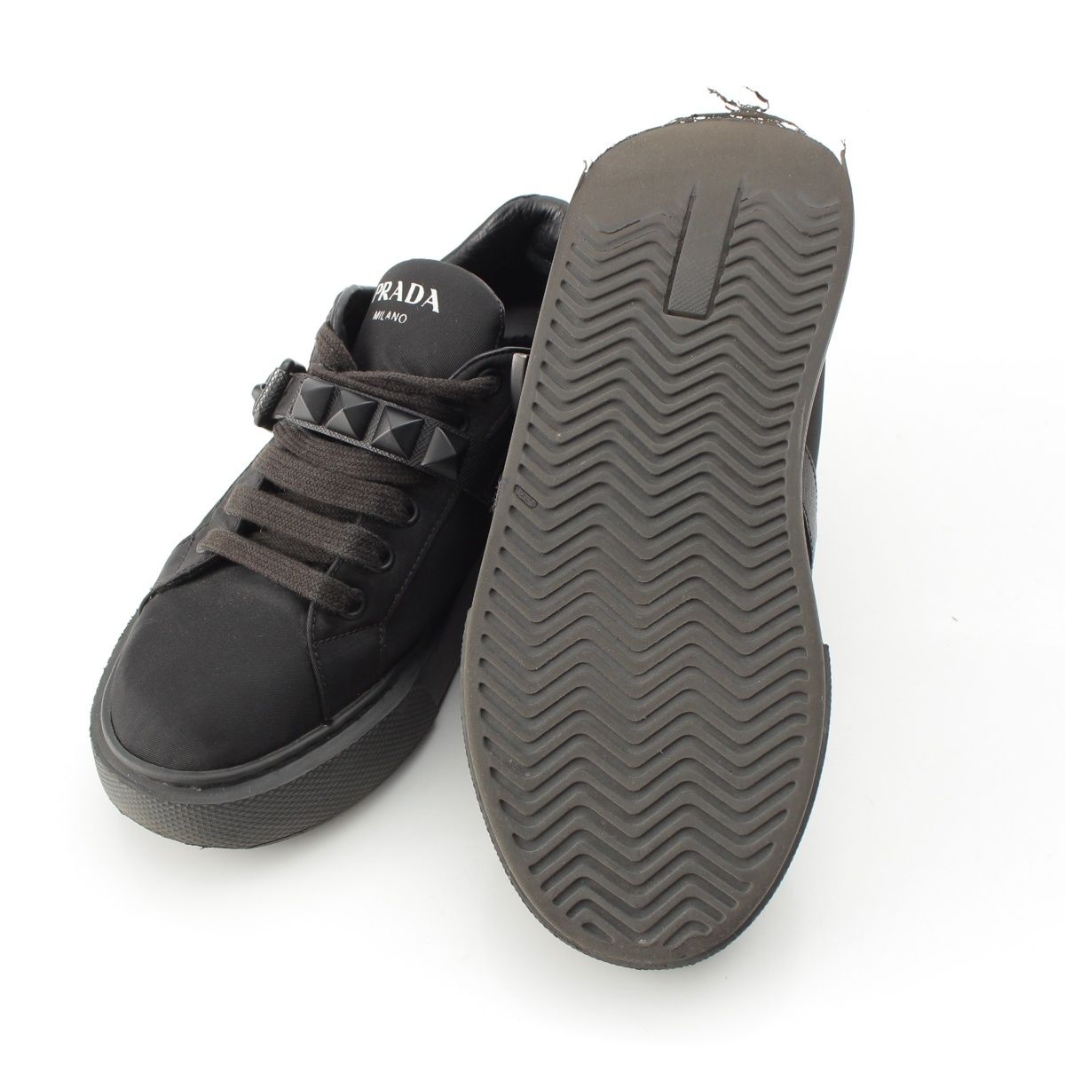 Prada Nylon Studded Belt Fabric Sneakers Black — view 5