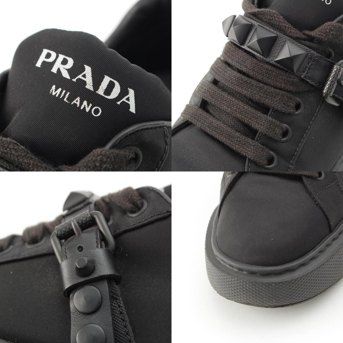 Prada Nylon Studded Belt Fabric Sneakers Black — view 8