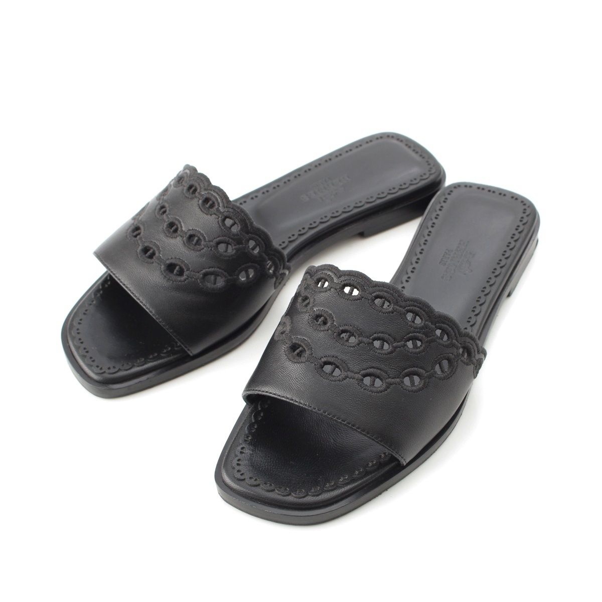 Hermes Leather Gael Chaine D'ancre Flat Sandals Black