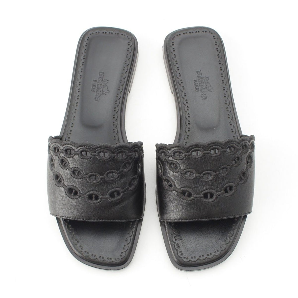 Hermes Leather Gael Chaine D'ancre Flat Sandals Black — view 2