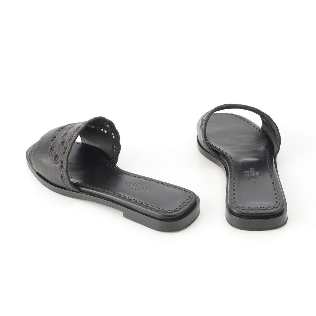 Hermes Leather Gael Chaine D'ancre Flat Sandals Black — view 4