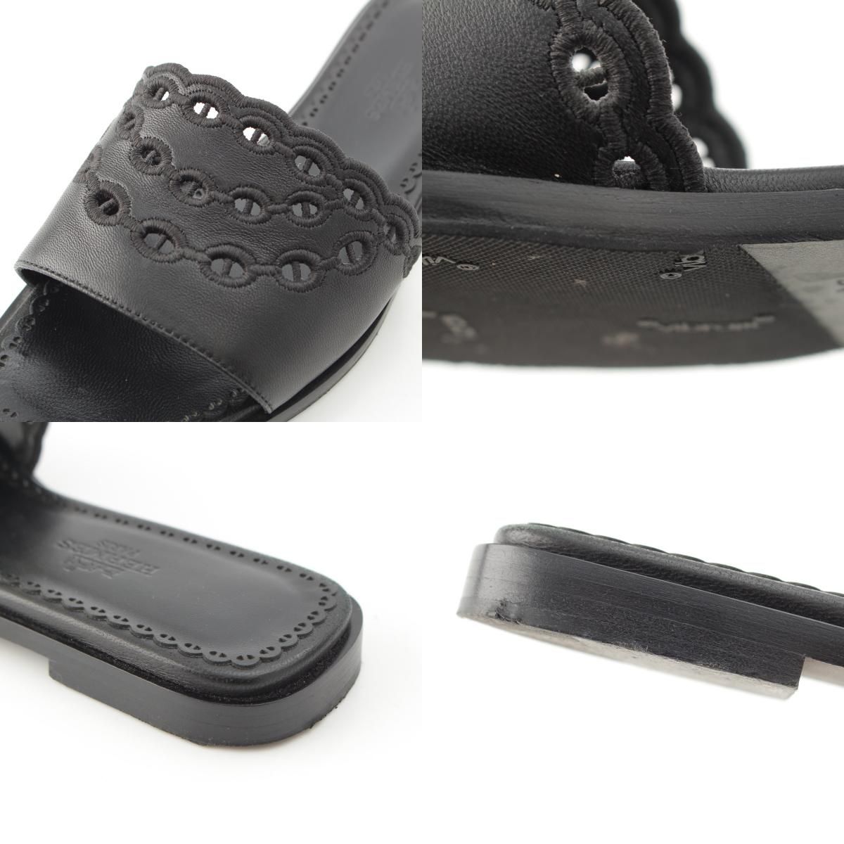 Hermes Leather Gael Chaine D'ancre Flat Sandals Black — view 9
