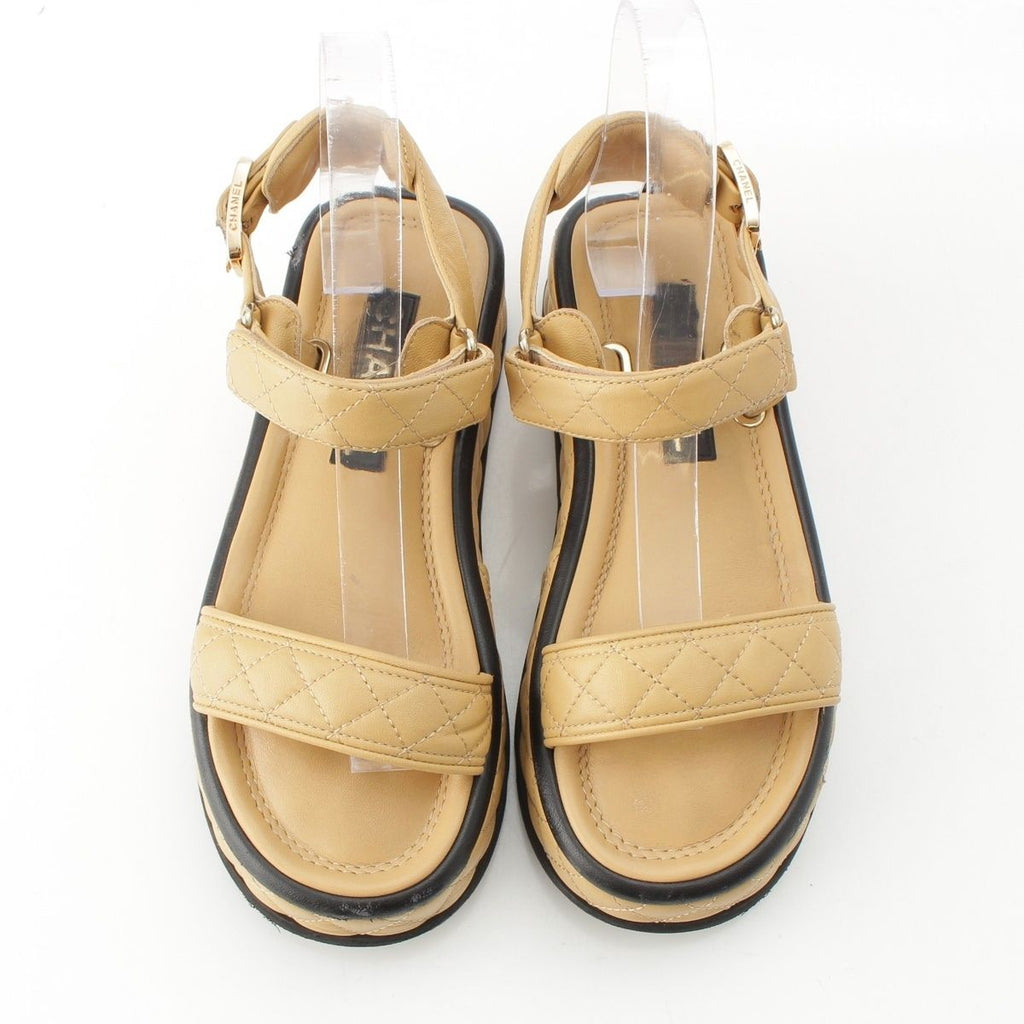 Chanel Quilted Lambskin CC Logo Velcro Strap Sandals Beige 36c — view 2