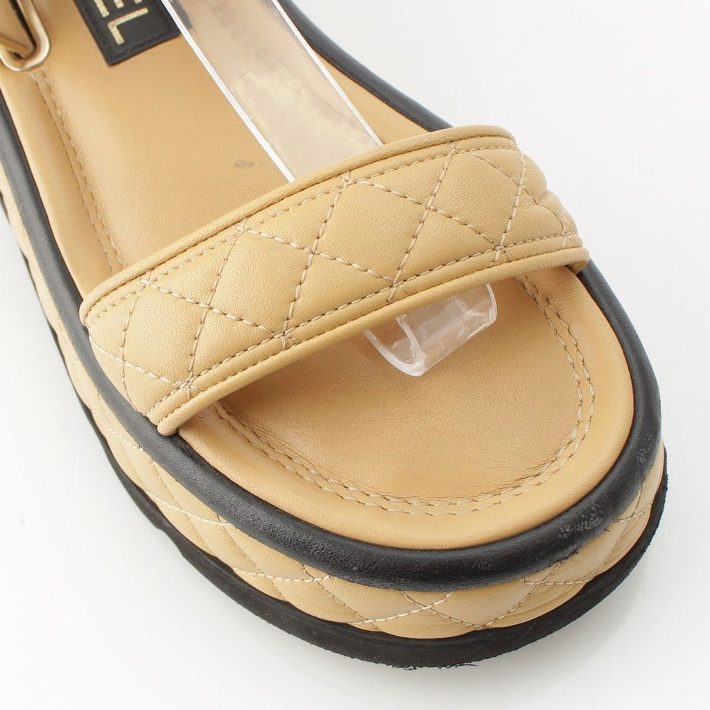Chanel Quilted Lambskin CC Logo Velcro Strap Sandals Beige 36c — view 6
