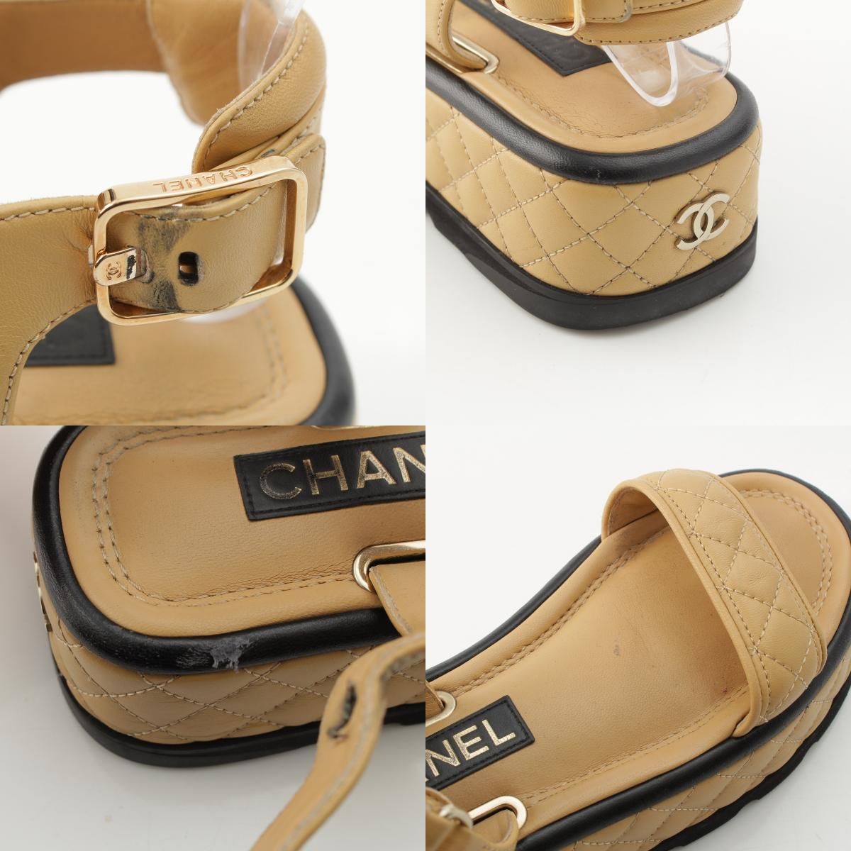 Chanel Quilted Lambskin CC Logo Velcro Strap Sandals Beige 36c — view 9