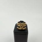 Chanel CC Logo Ornament Wide Ring 13c Gold Plated 13c Vintage