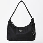 Prada Hobo Nylon Black Triangle Logo Silver