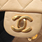 Chanel Shoulder Bag Quilted Double Flap Beige Lambskin Chain — view 8