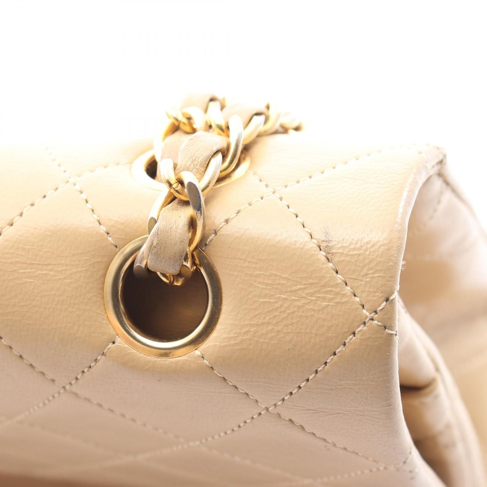 Chanel Shoulder Bag Quilted Double Flap Beige Lambskin Chain — view 9