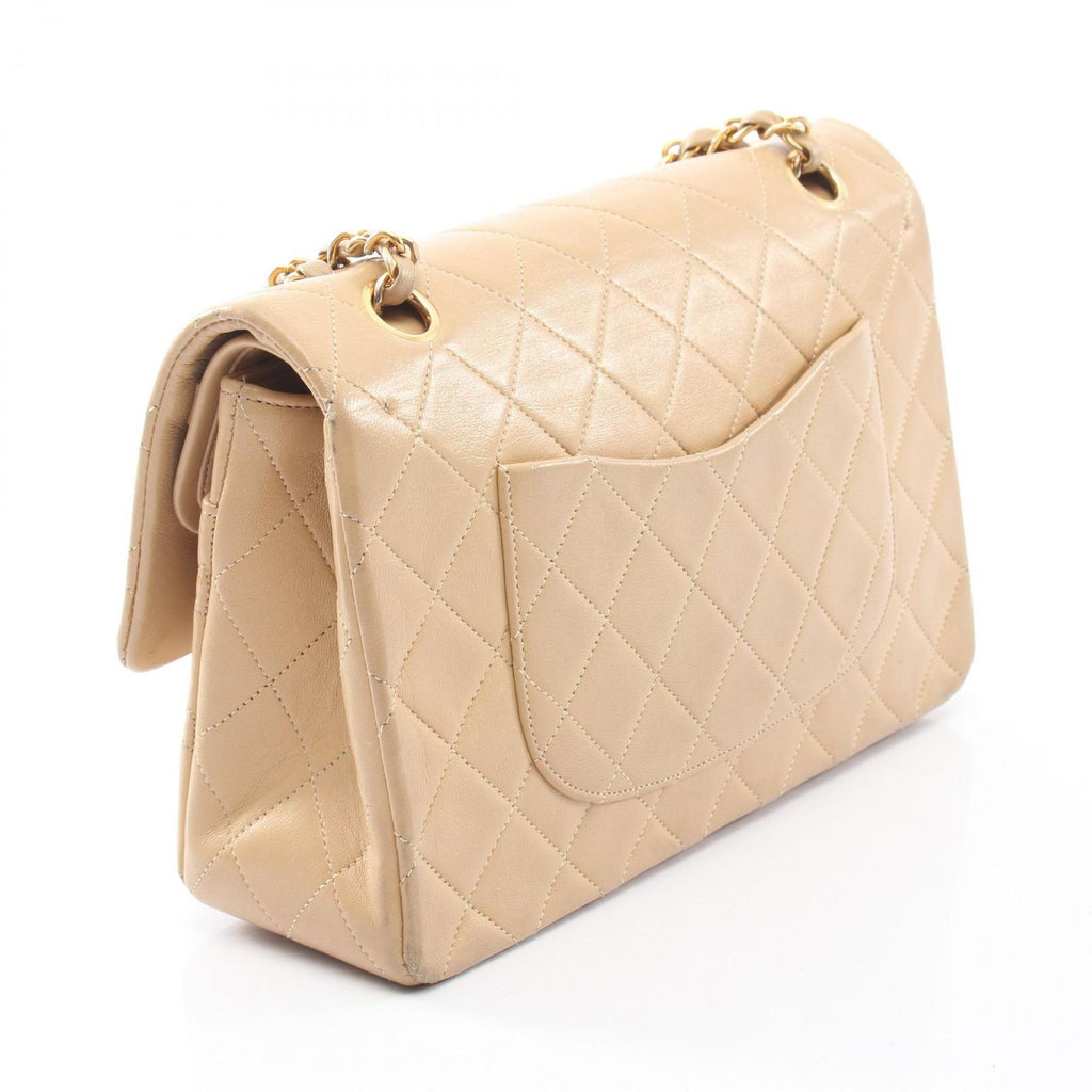 Chanel Shoulder Bag Quilted Double Flap Beige Lambskin Chain — view 2