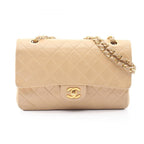 Chanel Shoulder Bag Quilted Double Flap Beige Lambskin Chain