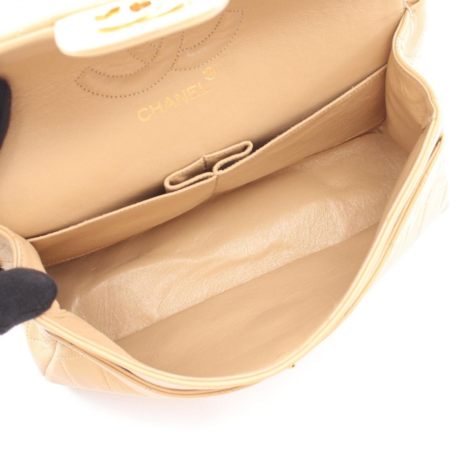 Chanel Shoulder Bag Quilted Double Flap Beige Lambskin Chain — view 3