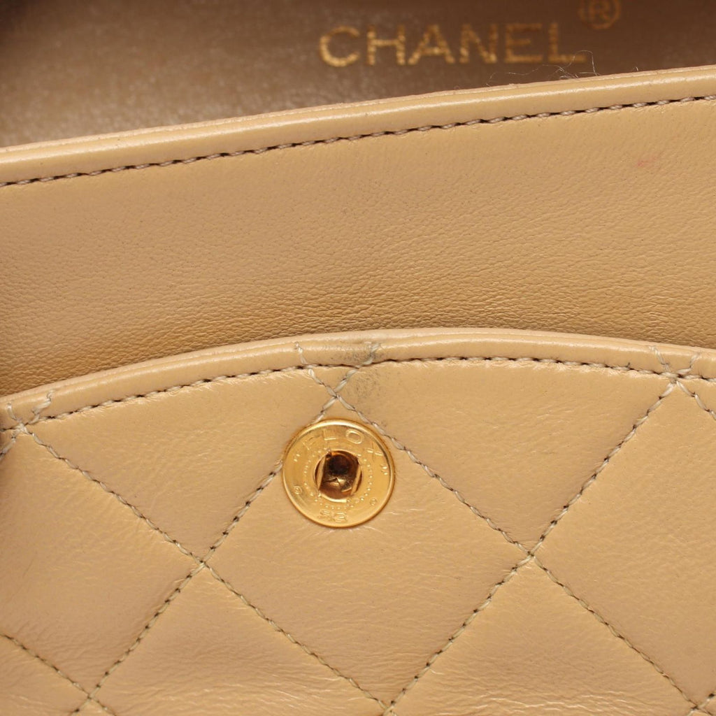 Chanel Shoulder Bag Quilted Double Flap Beige Lambskin Chain — view 7