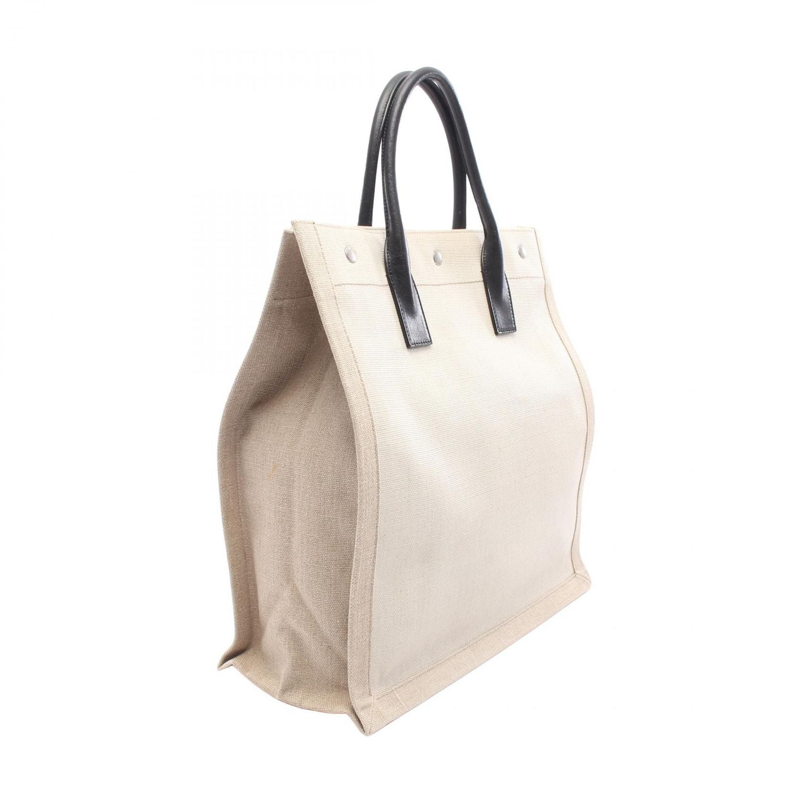 Saint Laurent Paris Tote Rive Gaauche Gauche Beige Ivory Black Canvas Leather — view 2