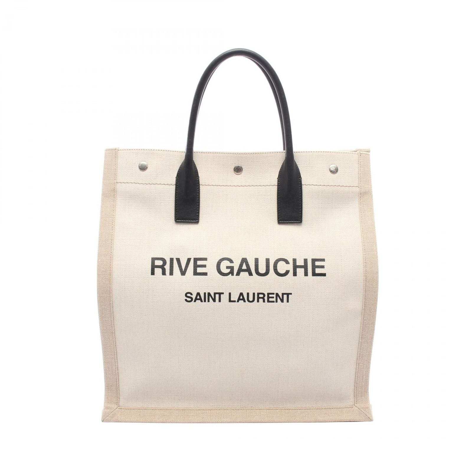 Saint Laurent Paris Tote Rive Gaauche Gauche Beige Ivory Black Canvas Leather