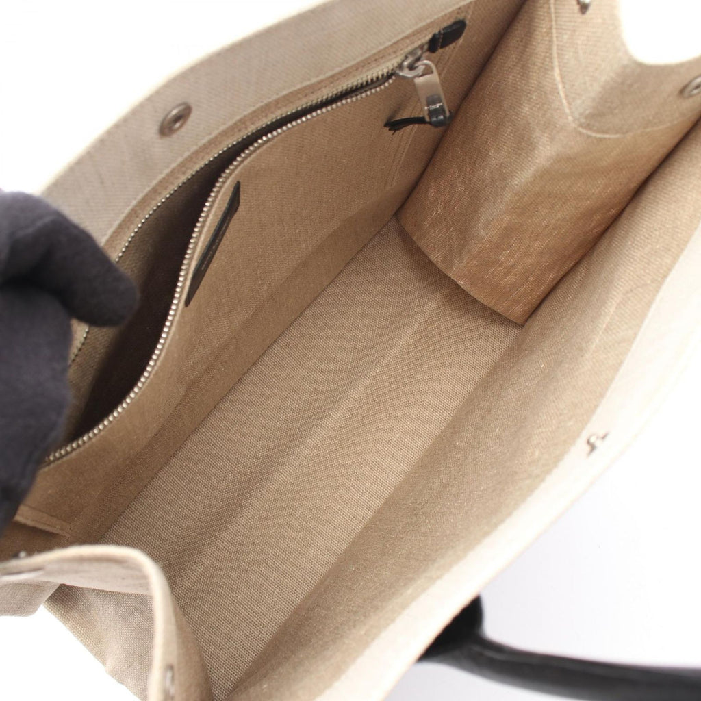 Saint Laurent Paris Tote Rive Gaauche Gauche Beige Ivory Black Canvas Leather — view 5