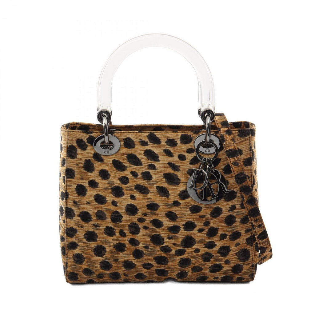 Dior Handbag Lady Dior Leopard 2-Way Brown Black Canvas Lady Dior Tote