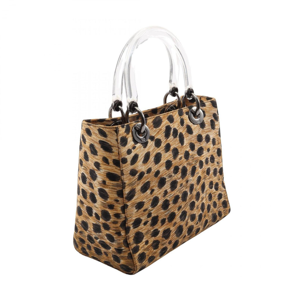 Dior Handbag Lady Dior Leopard 2-Way Brown Black Canvas Lady Dior Tote — view 2