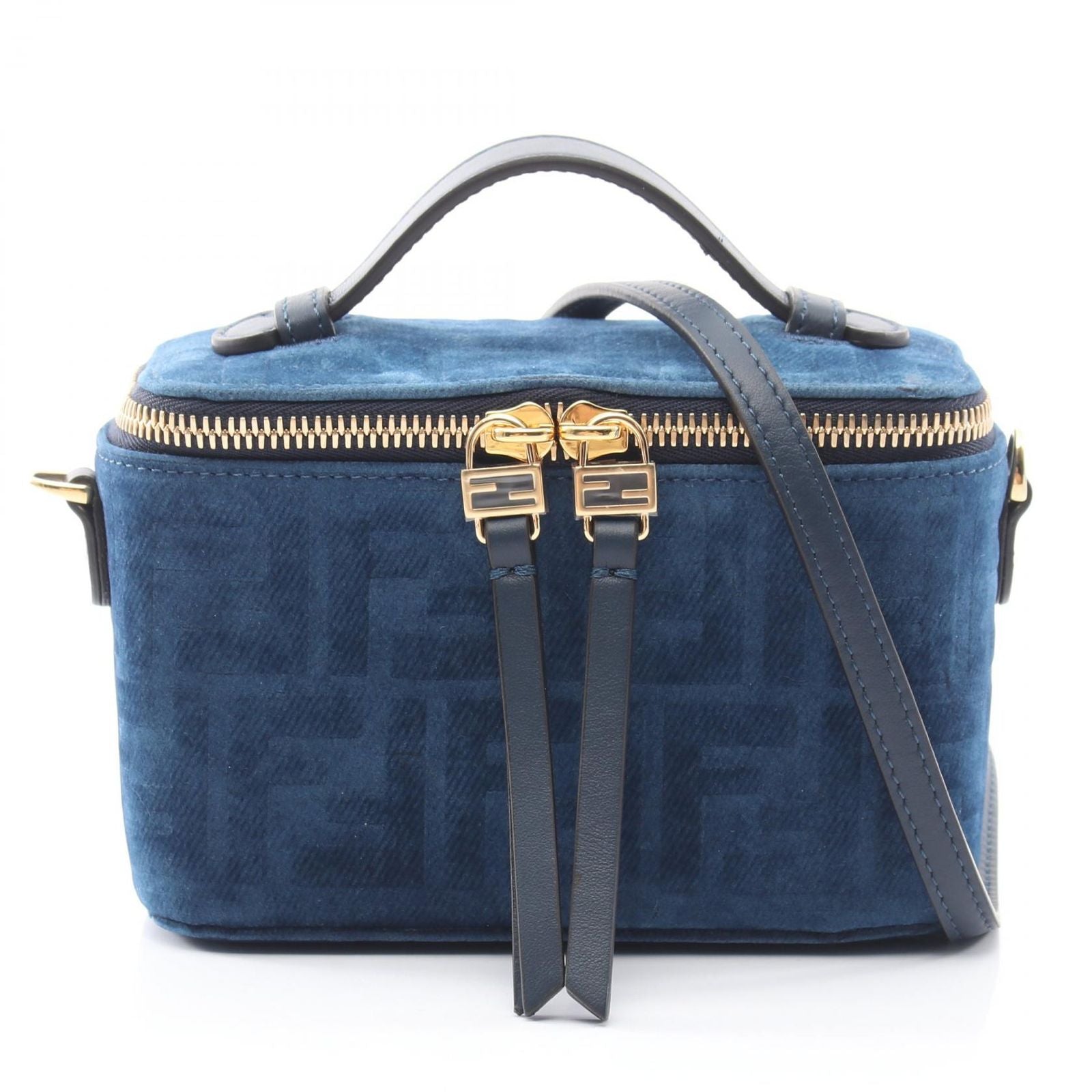 Fendi Handbag Vanity FF Flock Denim 2-Way Fabric Leather