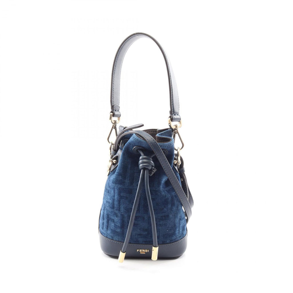 Fendi Handbag Mini Montresor FF Flock Denim 2-Way Fabric Leather
