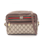 Gucci Shoulder Bag Vintage GG Plus 001 115 Gray Dark Brown Canvas Leather