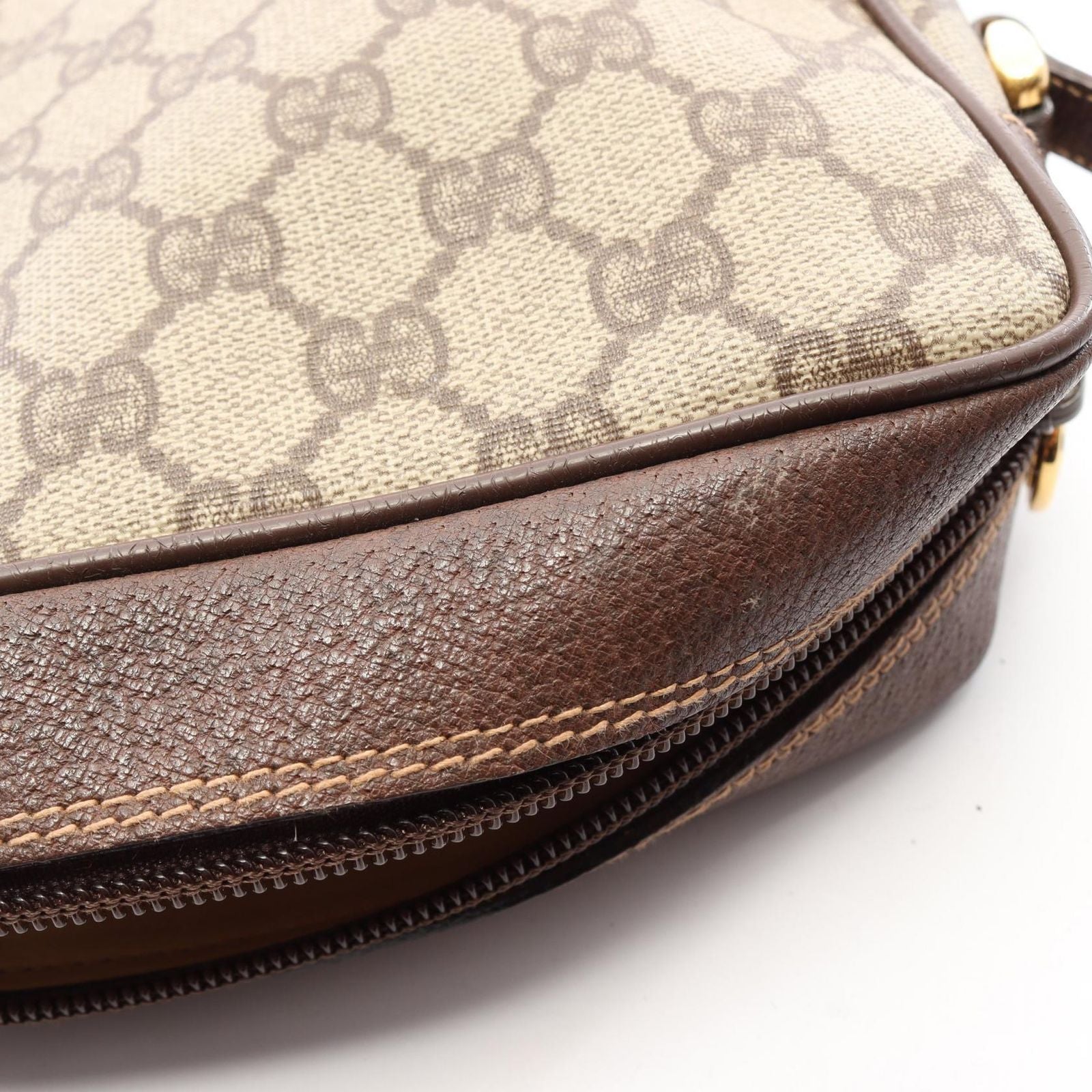 Gucci Shoulder Bag Vintage GG Plus 001 115 Gray Dark Brown Canvas Leather — view 8