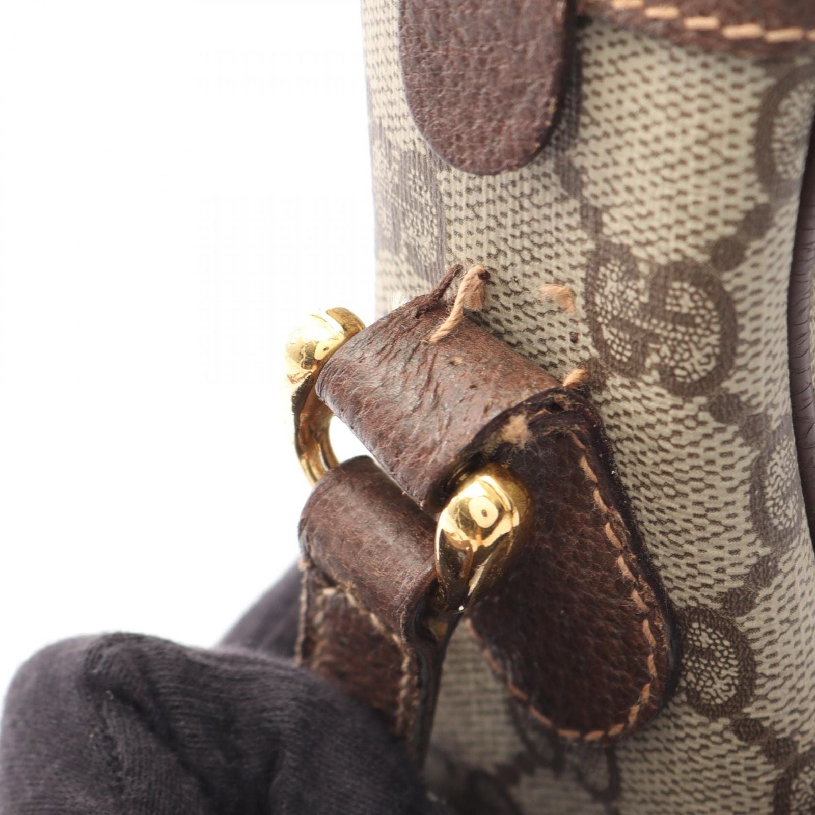 Gucci Shoulder Bag Vintage GG Plus 001 115 Gray Dark Brown Canvas Leather — view 7