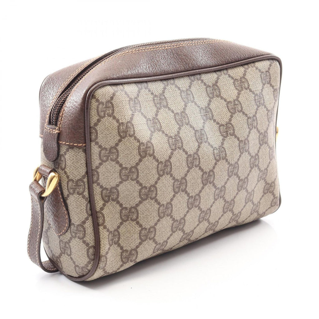 Gucci Shoulder Bag Vintage GG Plus 001 115 Gray Dark Brown Canvas Leather — view 2