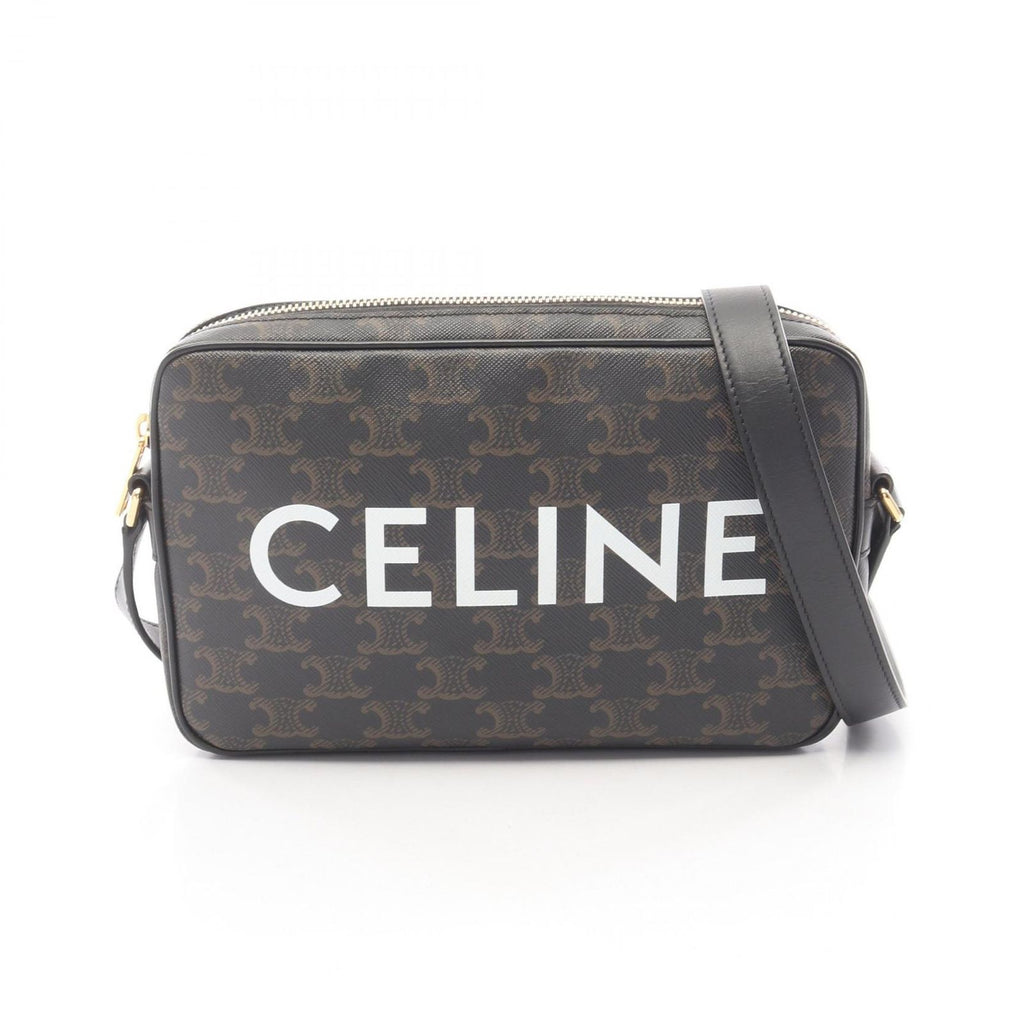 Celine Shoulder Bag Triomphe Messenger Dark Brown Canvas Leather
