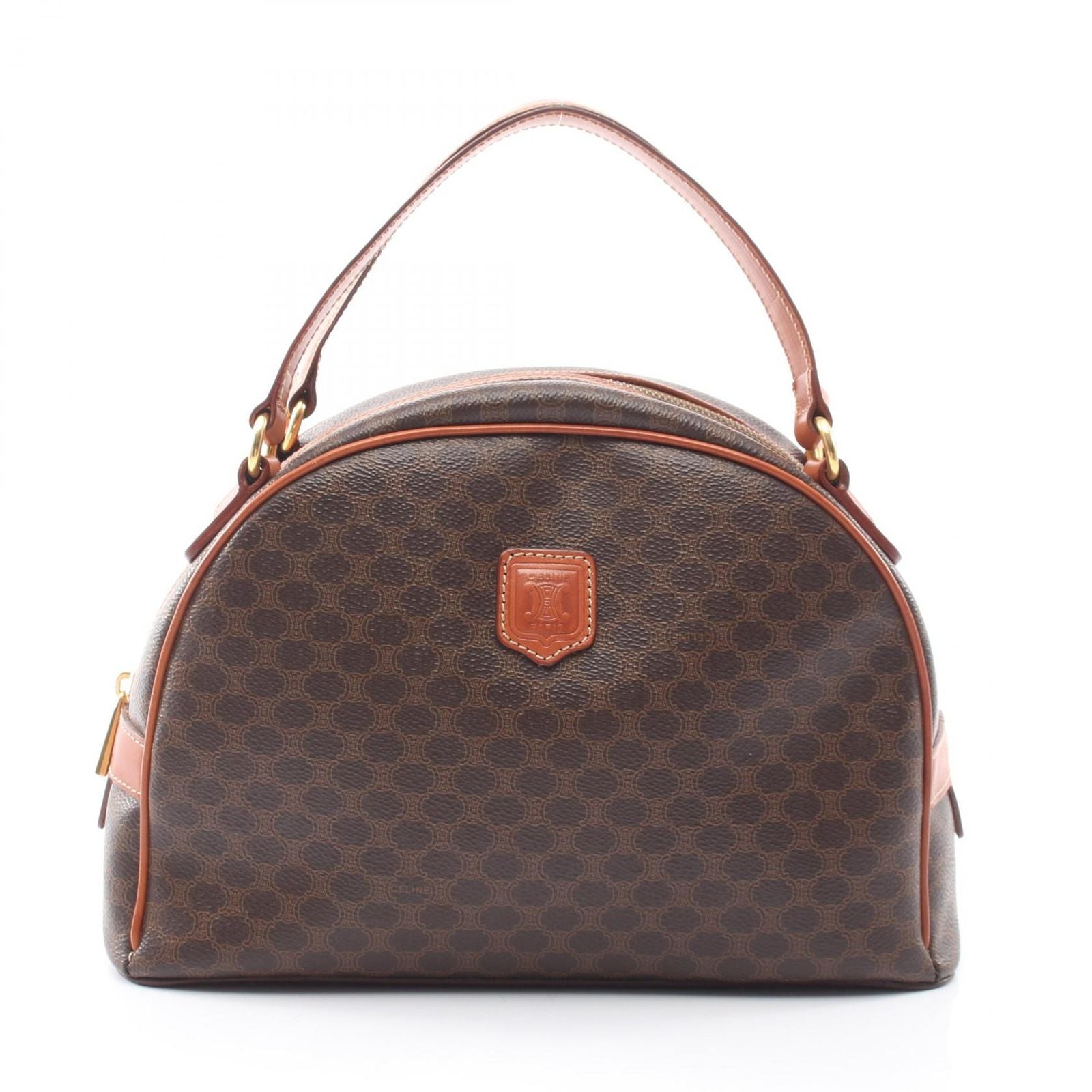 Celine Handbag Macadam Dark Brown Canvas Leather
