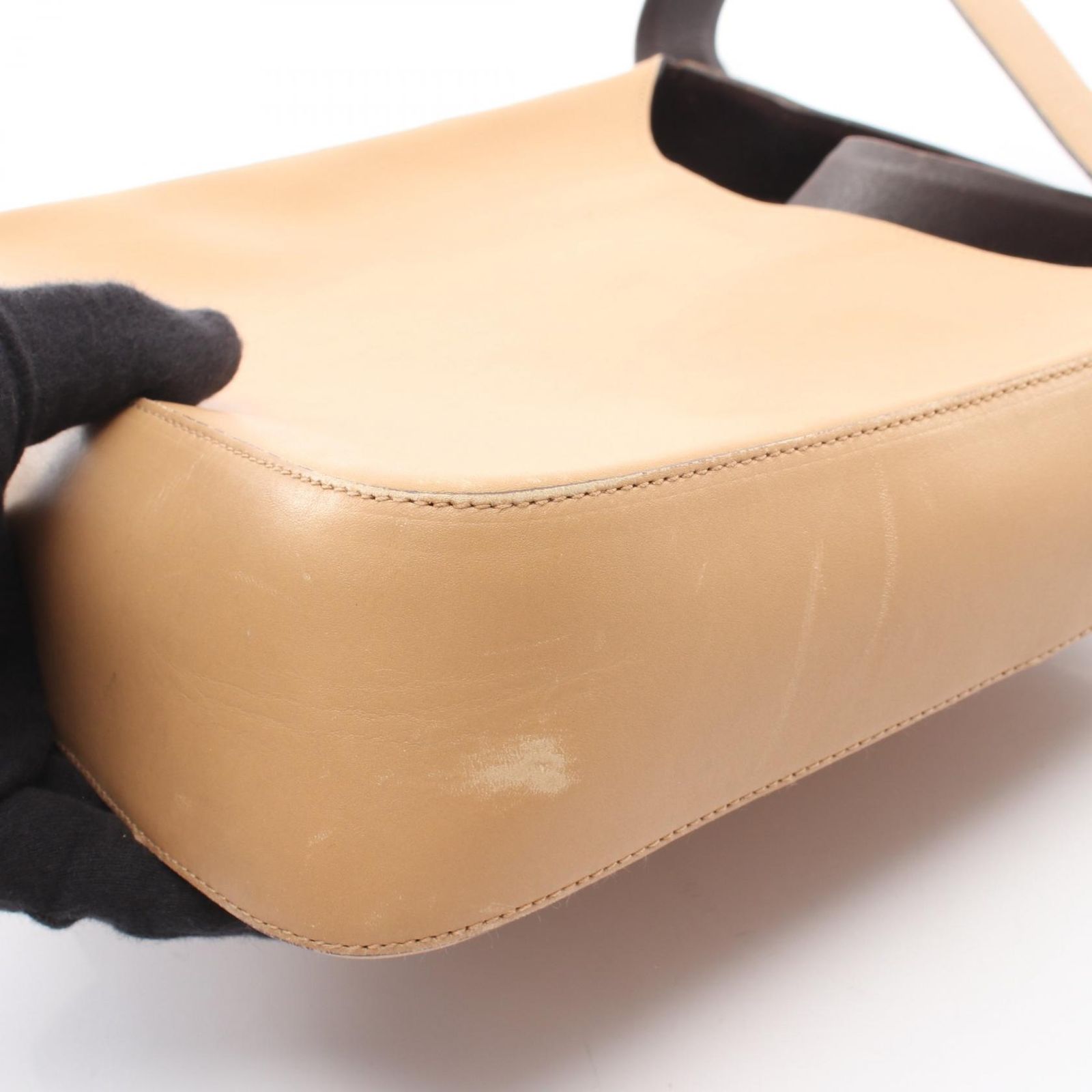 Prada Shoulder Bag Velcro Strap Beige Leather — view 8