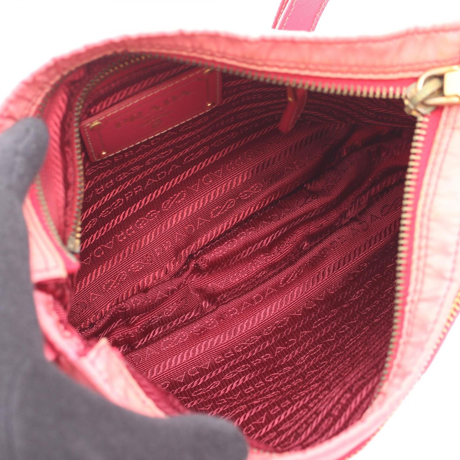 Prada Shoulder Bag Pink Nylon Saffiano Leather — view 3