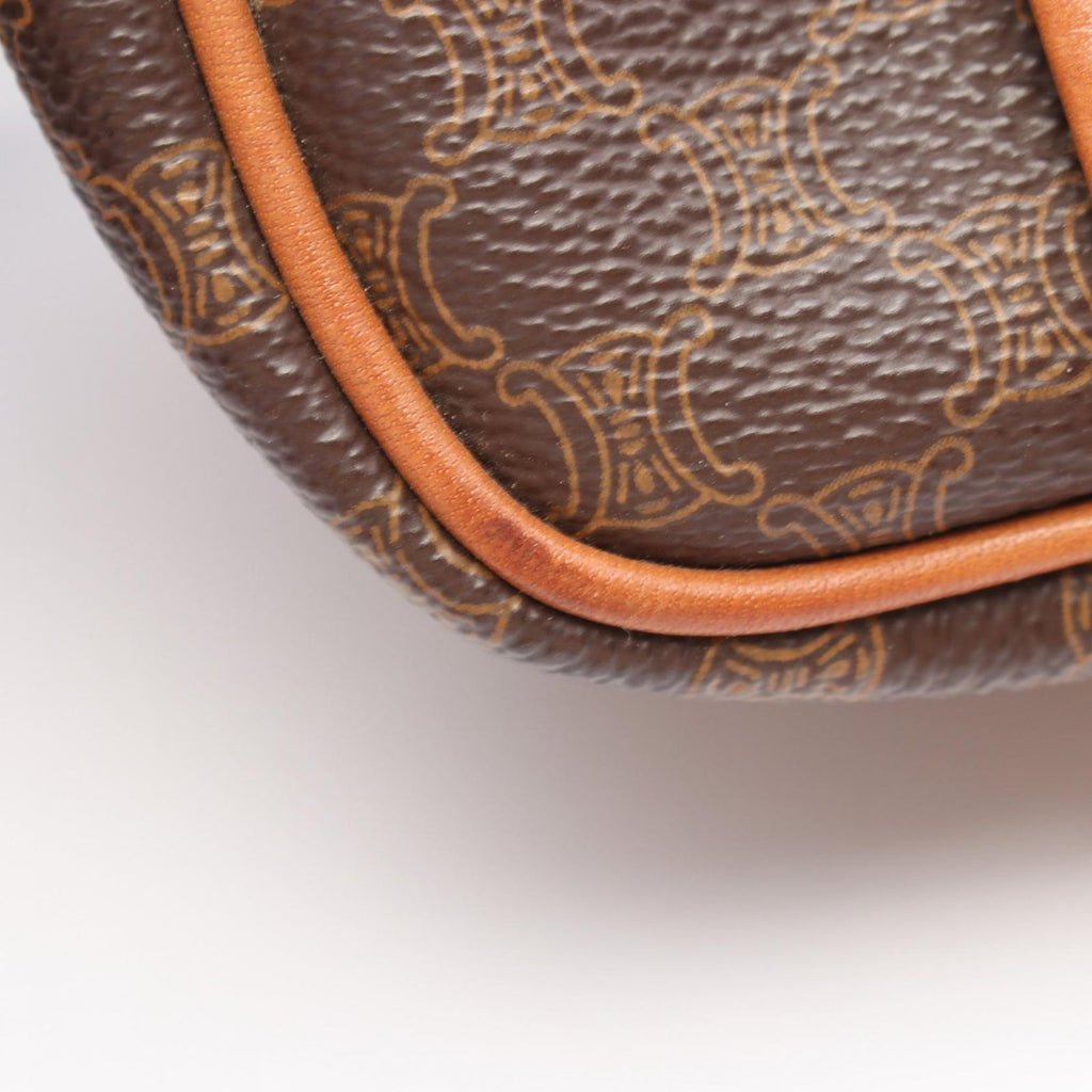 Celine Shoulder Bag Macadam Dark Brown Canvas Leather — view 5