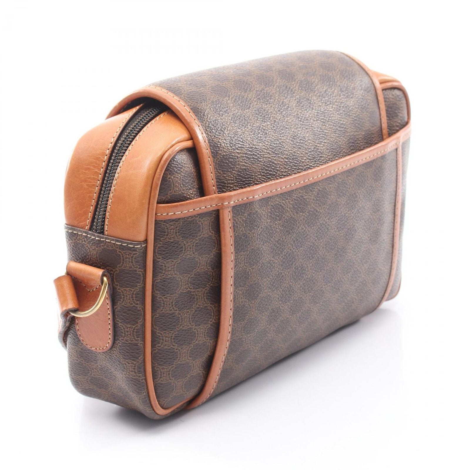 Celine Shoulder Bag Macadam Dark Brown Canvas Leather — view 2
