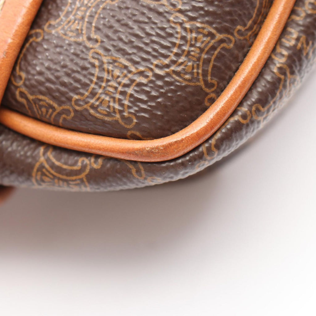 Celine Shoulder Bag Macadam Dark Brown Canvas Leather — view 6