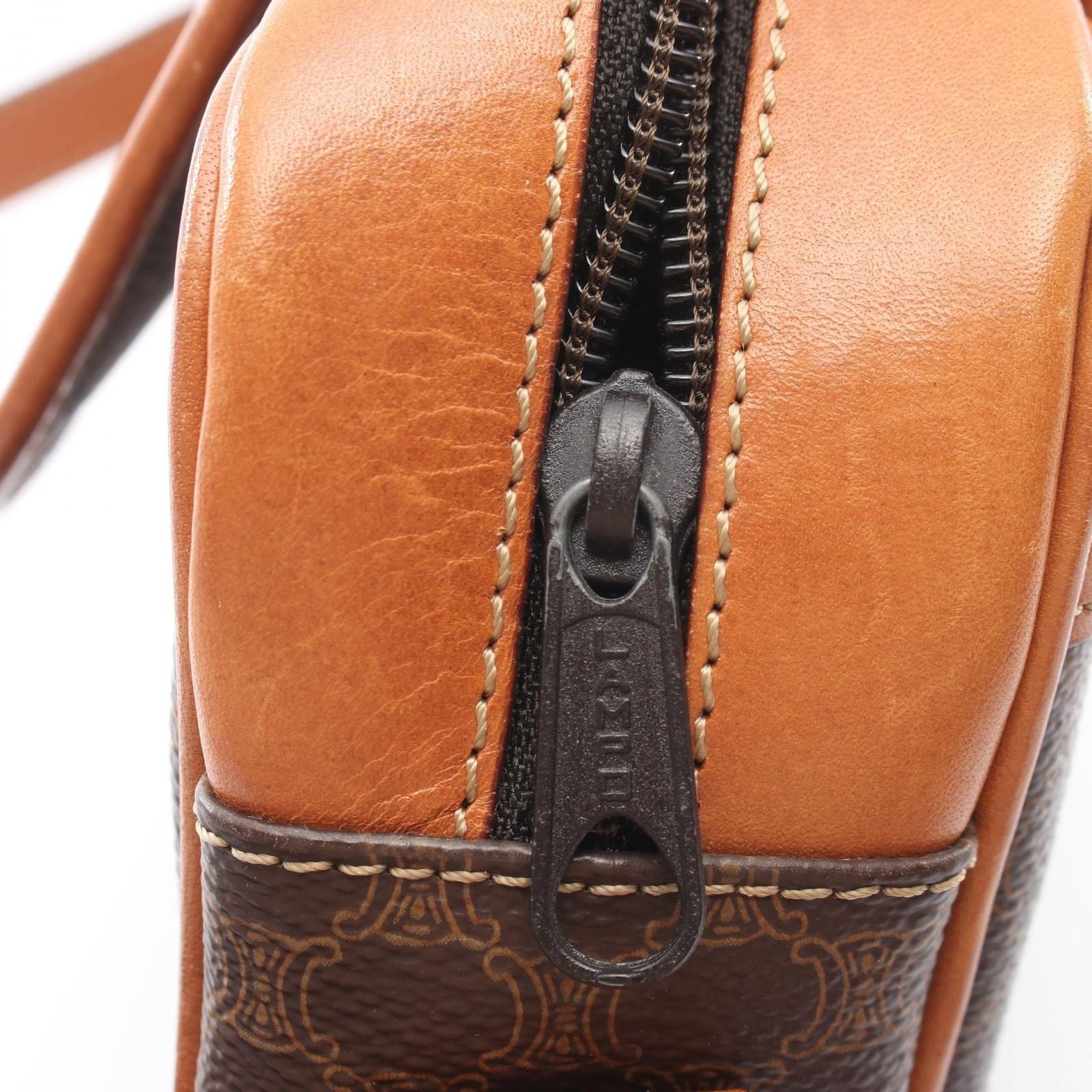 Celine Shoulder Bag Macadam Dark Brown Canvas Leather — view 9