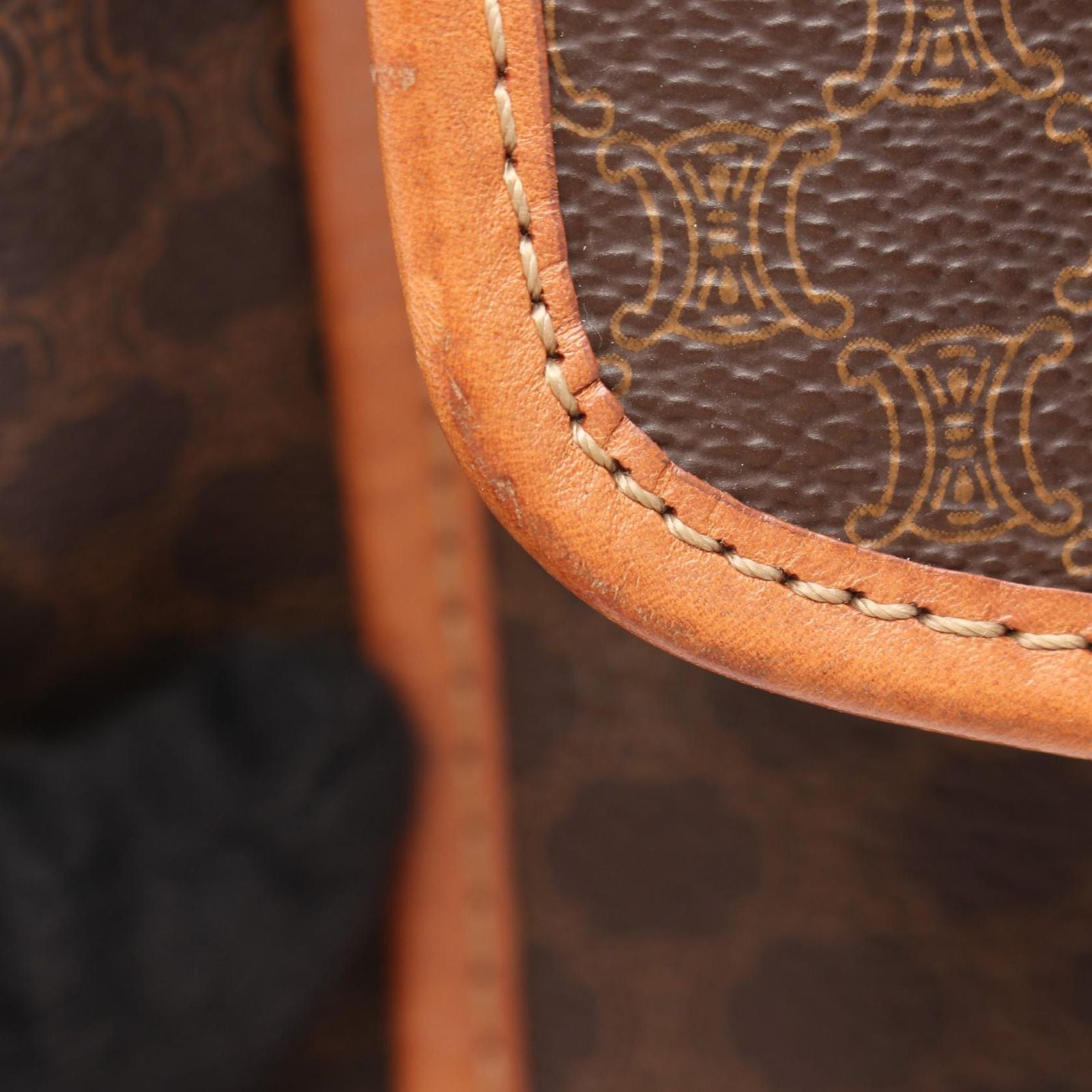 Celine Shoulder Bag Macadam Dark Brown Canvas Leather — view 7