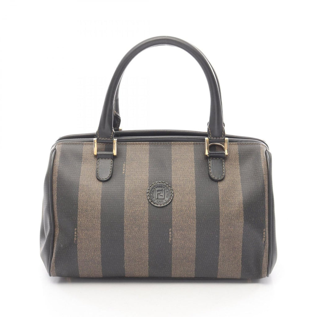 Fendi Tote Pecan Brown Black Canvas Leather Mini Boston