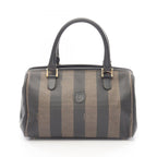 Fendi Tote Pecan Brown Black Canvas Leather Mini Boston