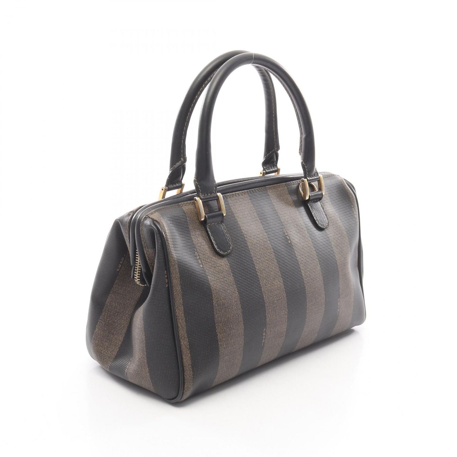 Fendi Tote Pecan Brown Black Canvas Leather Mini Boston — view 2