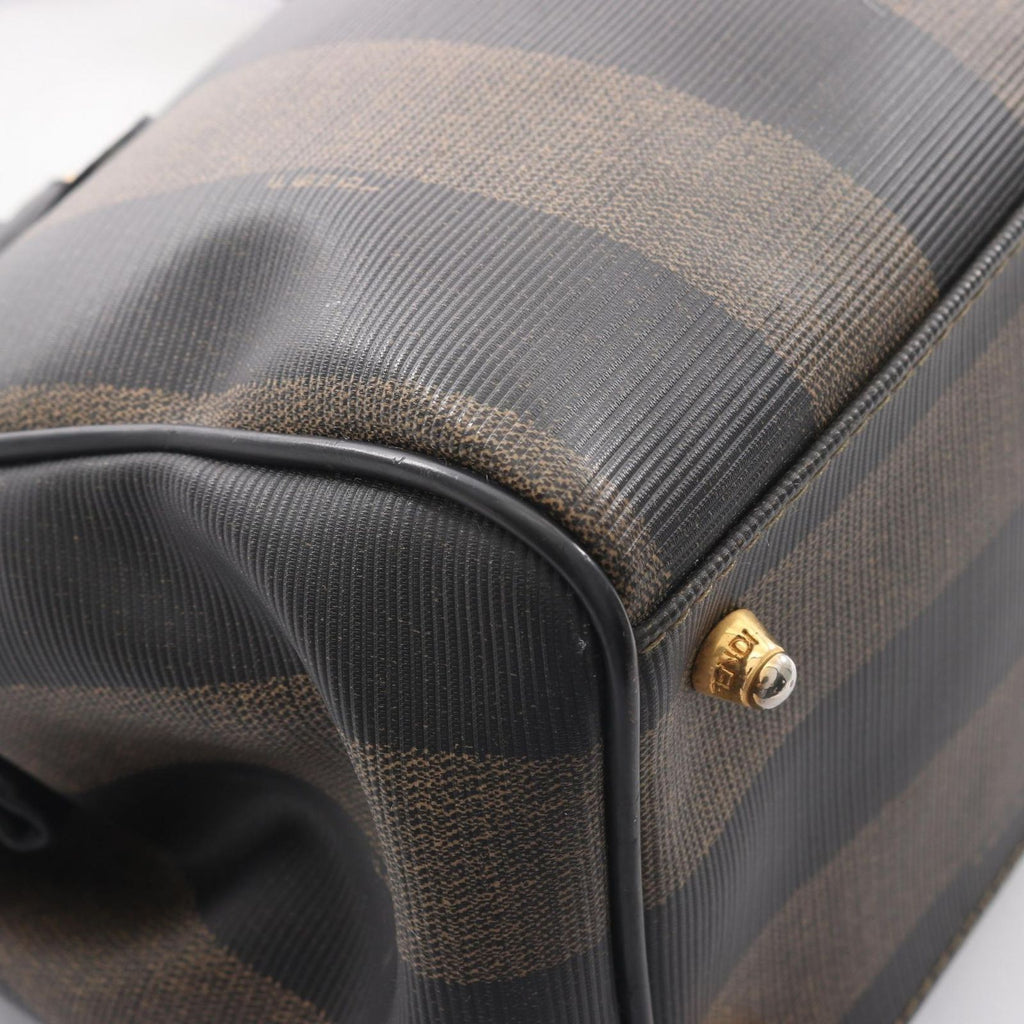 Fendi Tote Pecan Brown Black Canvas Leather Mini Boston — view 8