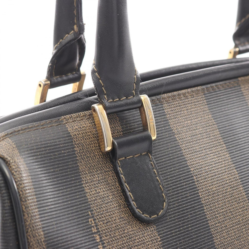 Fendi Tote Pecan Brown Black Canvas Leather Mini Boston — view 7