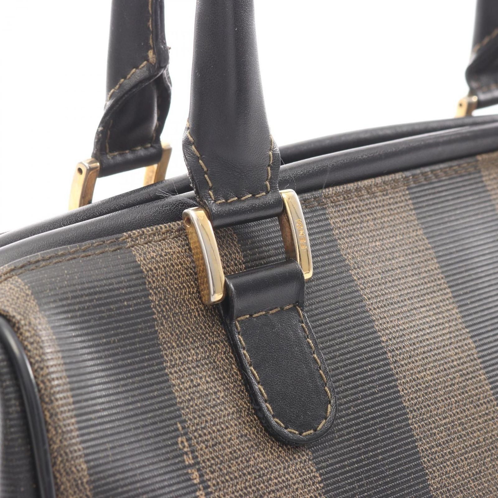 Fendi Tote Pecan Brown Black Canvas Leather Mini Boston — view 7