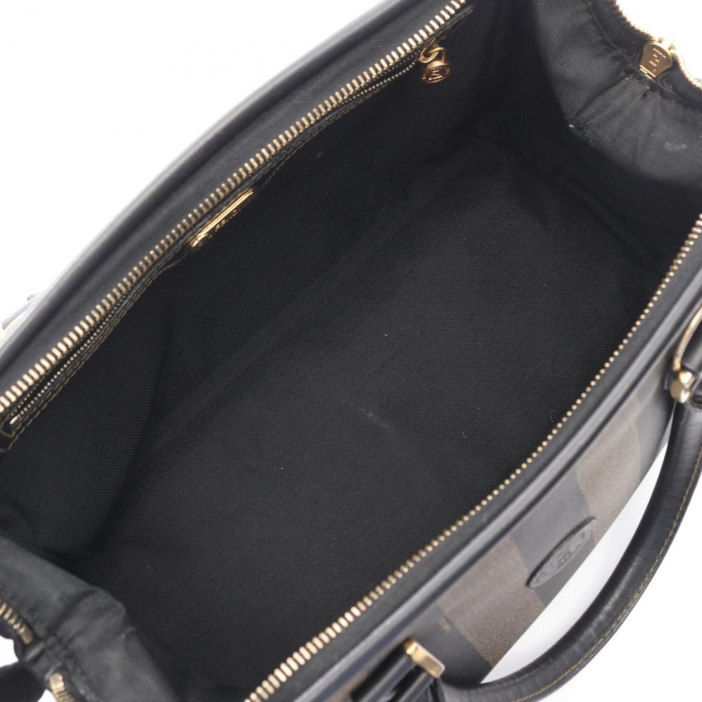 Fendi Tote Pecan Brown Black Canvas Leather Mini Boston — view 3