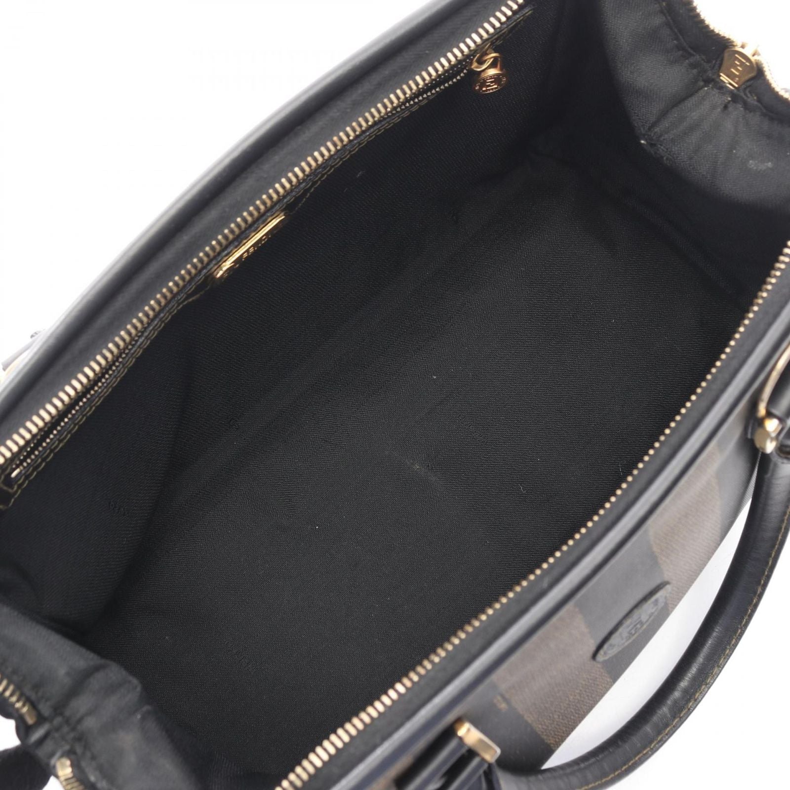 Fendi Tote Pecan Brown Black Canvas Leather Mini Boston — view 3