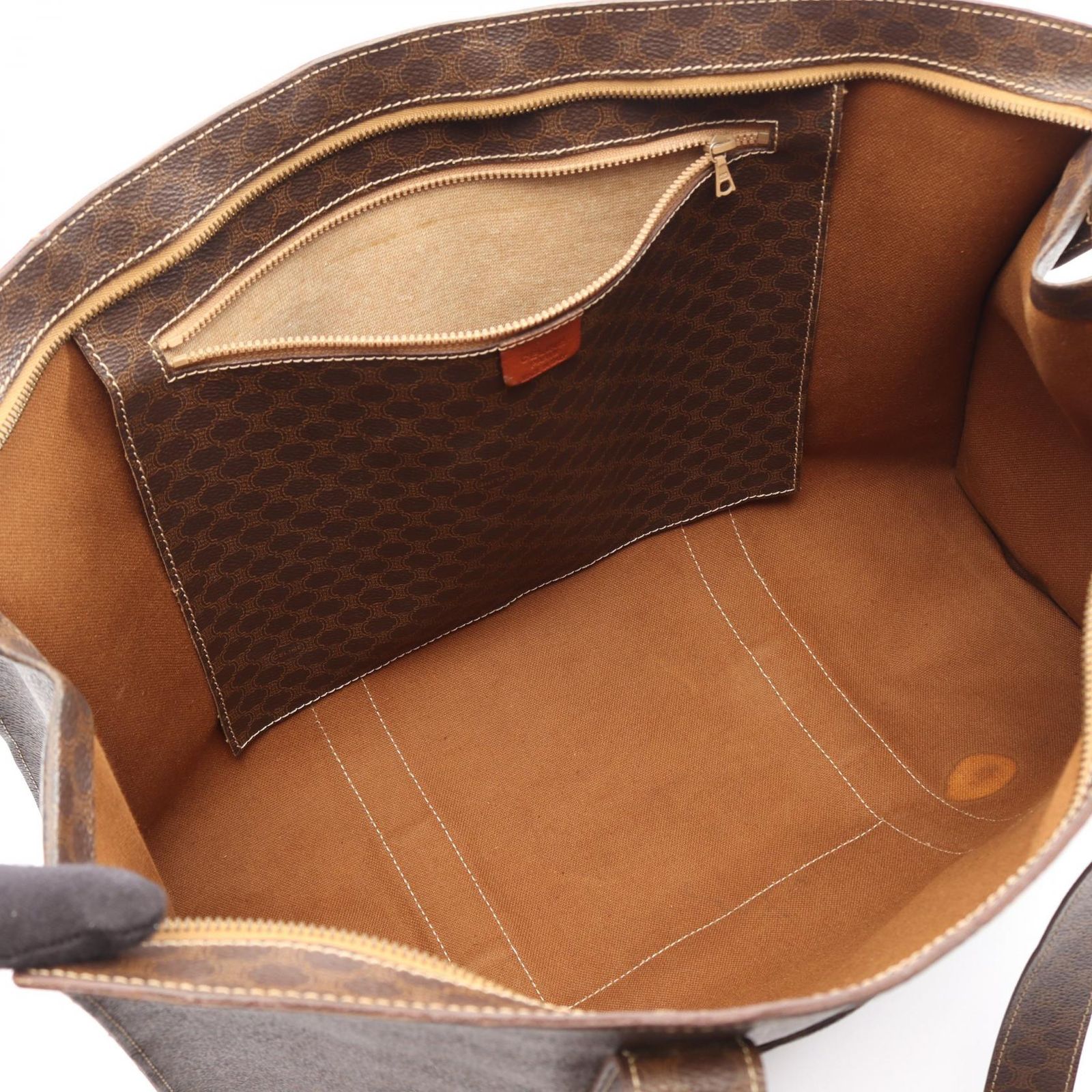 Celine Tote Macadam Brown Dark Canvas Leather Large — view 3
