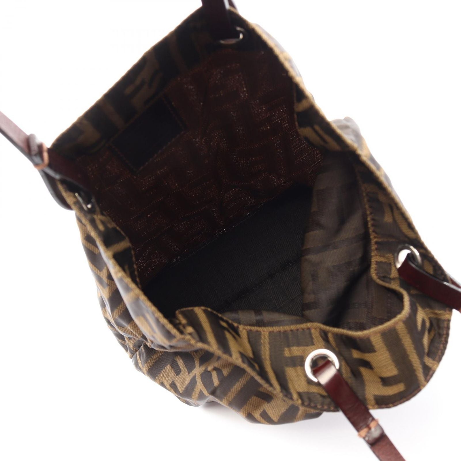 Fendi Tote Zucca Brown Dark Canvas Leather Hand — view 3
