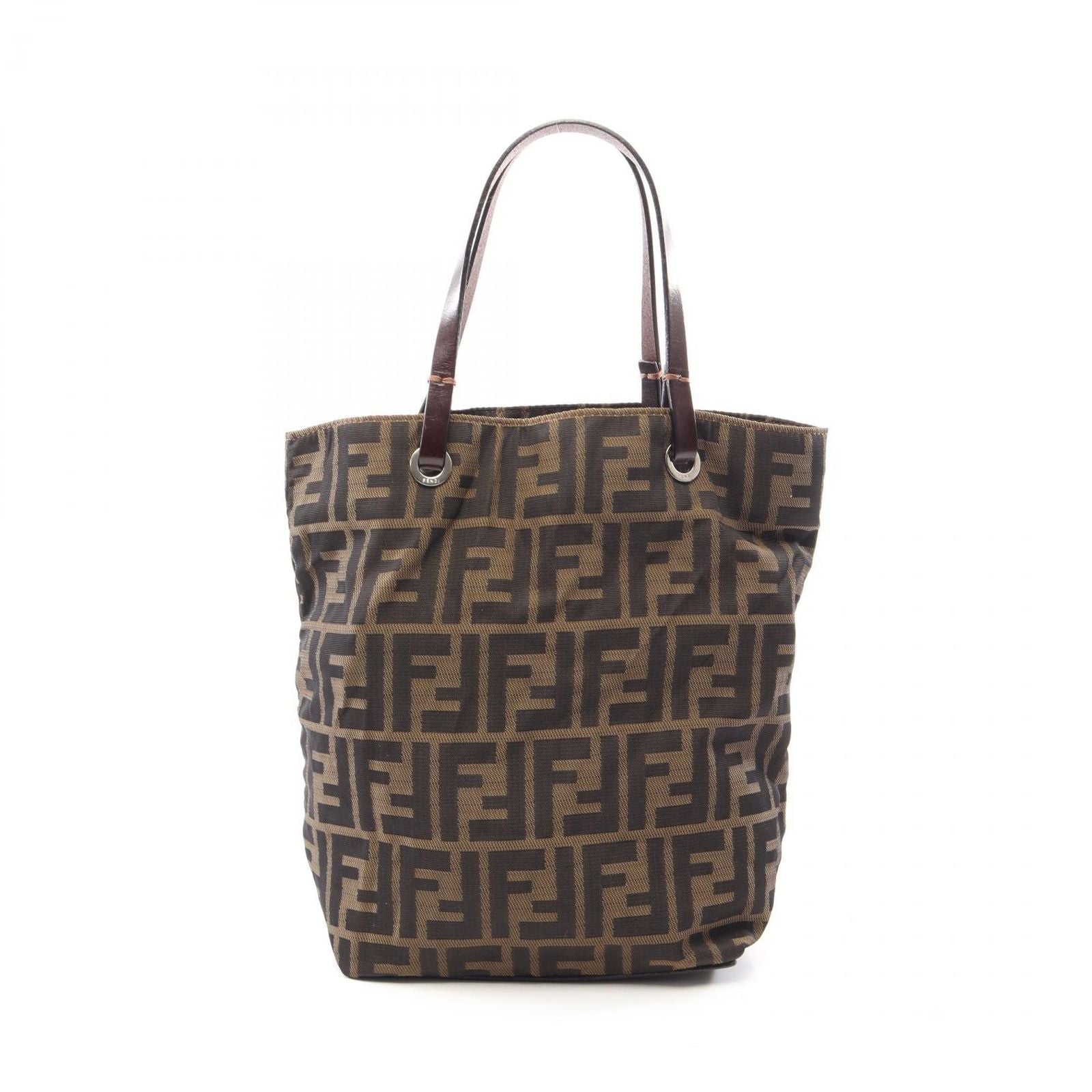 Fendi Tote Zucca Brown Dark Canvas Leather Hand