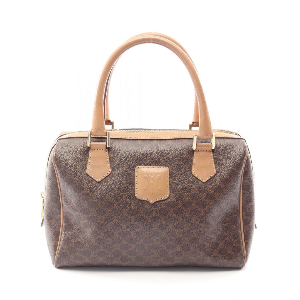 Celine Handbag Macadam Brown Dark Canvas Leather Mini Boston